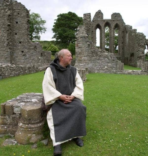 A living history 'monk', ready to take visitors on a tour of the Inch Abbey site